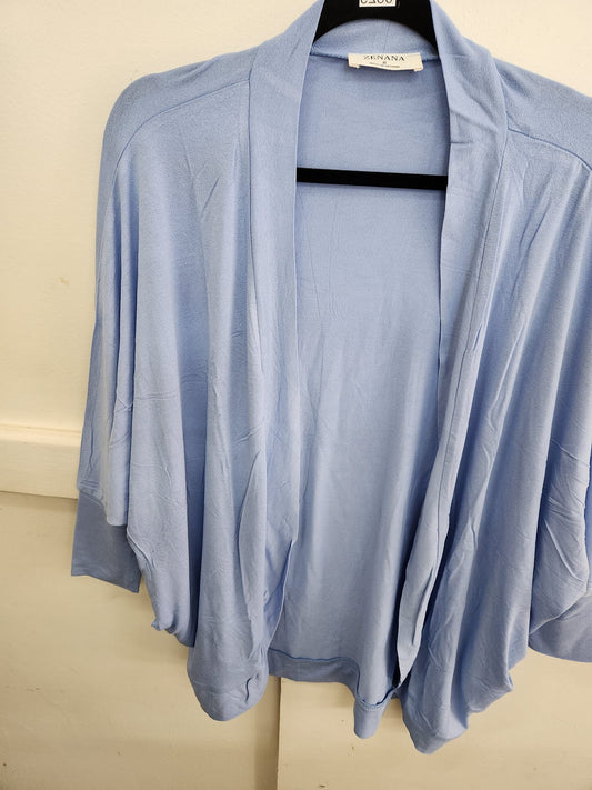 Blue Rayon Crepe Cocoon Wrap Cardigan